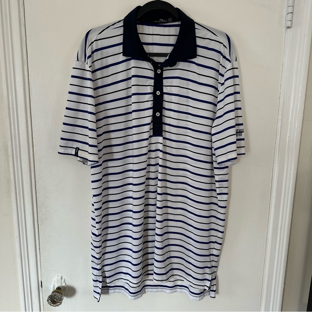 RLX Ralph Lauren Wicking Polo Shirt Mens Large Blue Striped Short Sleeve - Picture 2 of 7